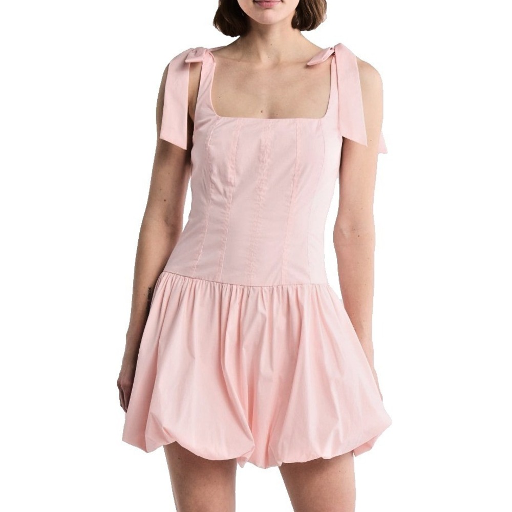 Lush Tie Strap Bubble Hem Mini Dress Women Medium Pink Coquette Barbiecore NWTā